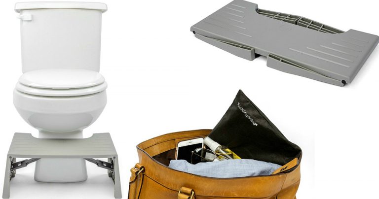 a toilet and a bag