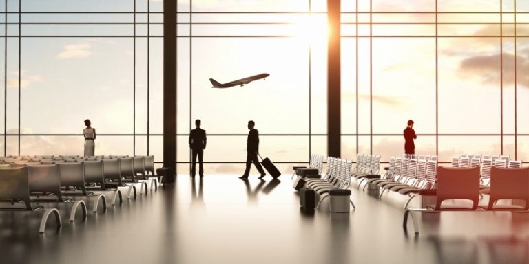 a group of people in an airport