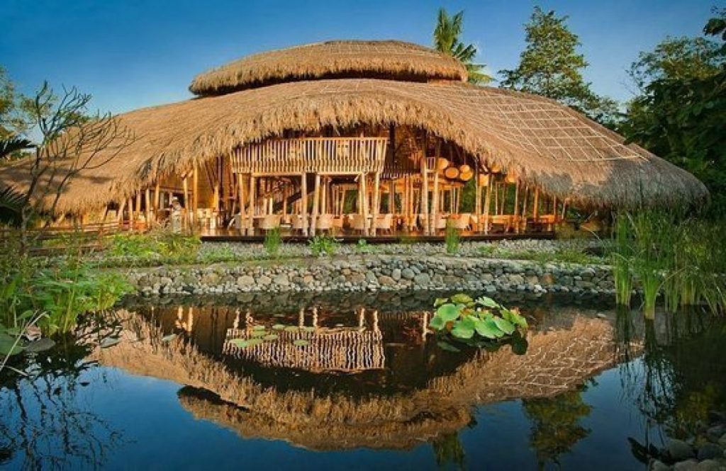 a building with a thatched roof