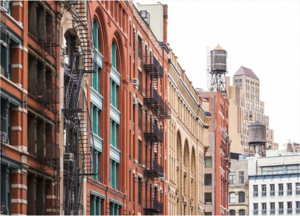 a close-up of a row of buildings