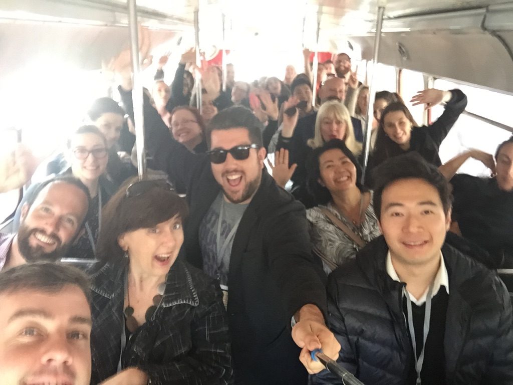 a group of people on a bus