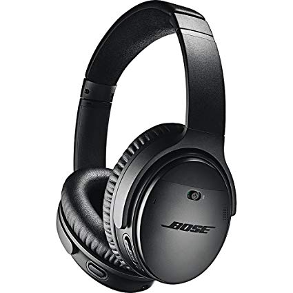 a black headphones with a white background