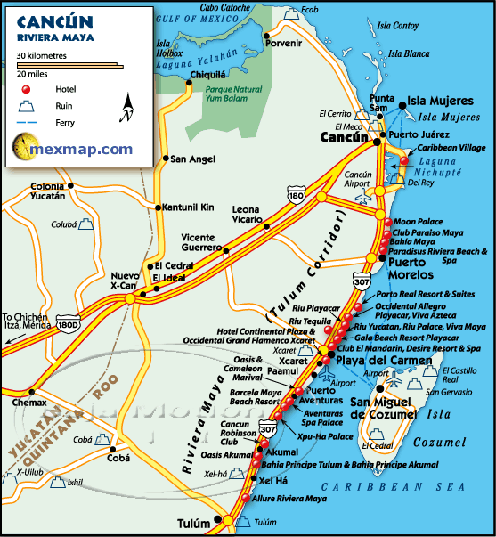 a map of the island of cancun