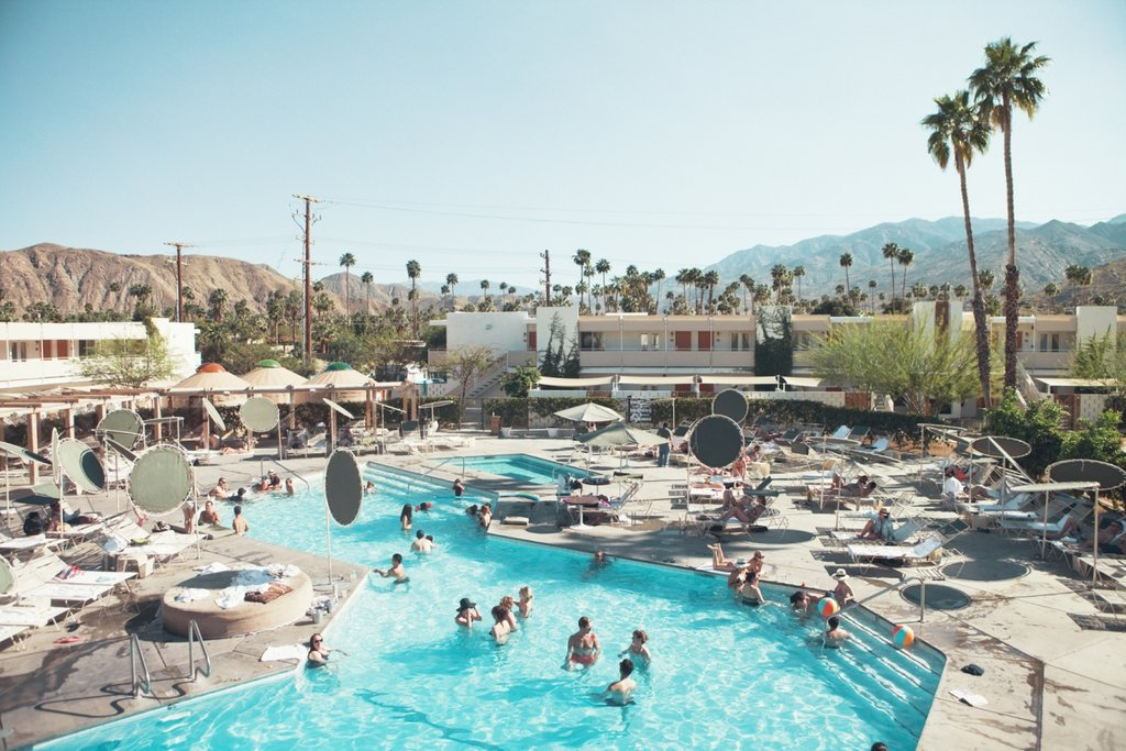 a group of people in a pool