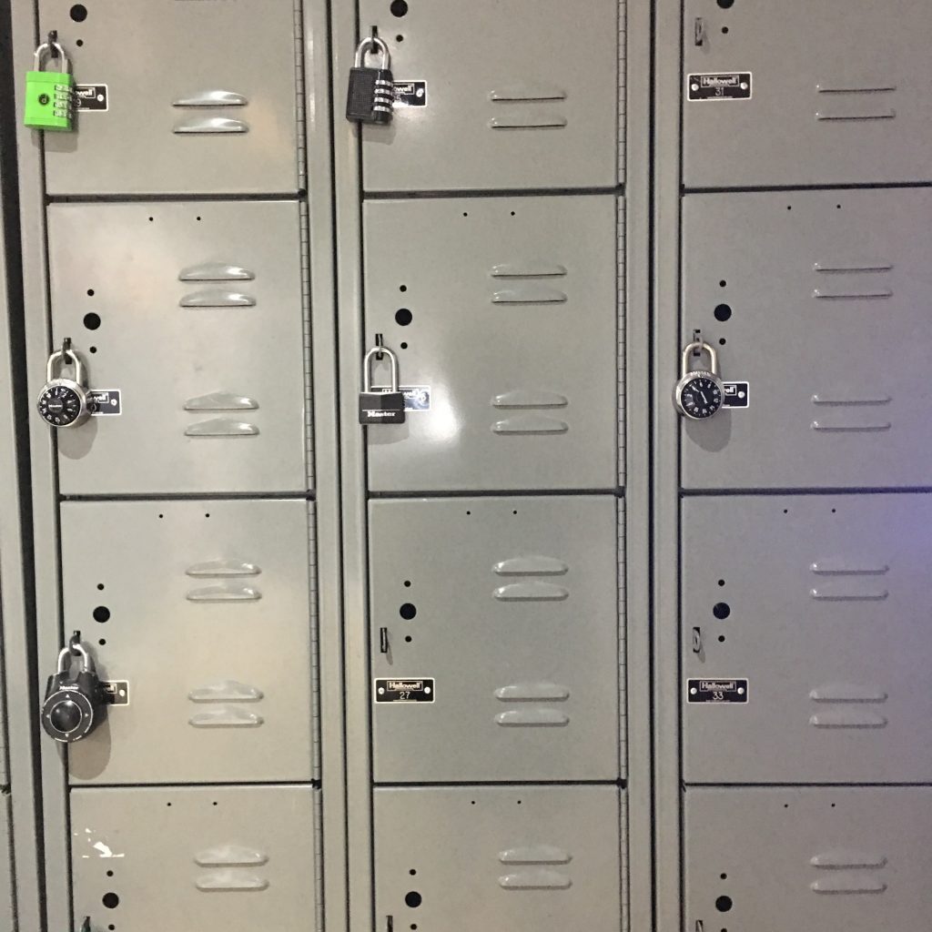 a group of lockers with locks