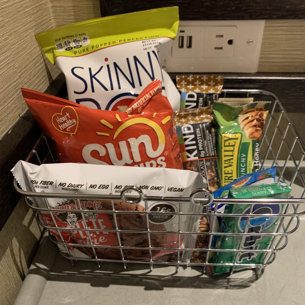 a basket of snacks and snacks