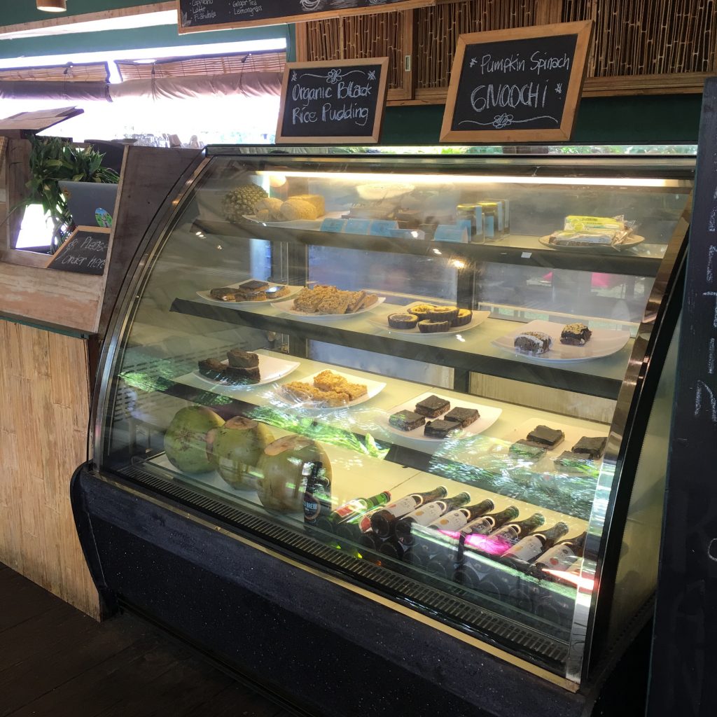 a display case with food on it