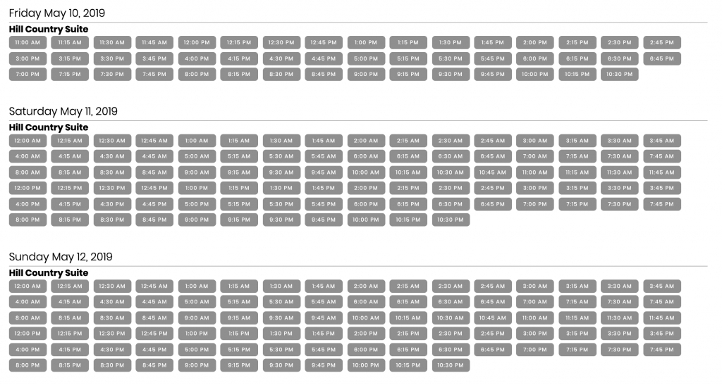 a schedule of time on a white background