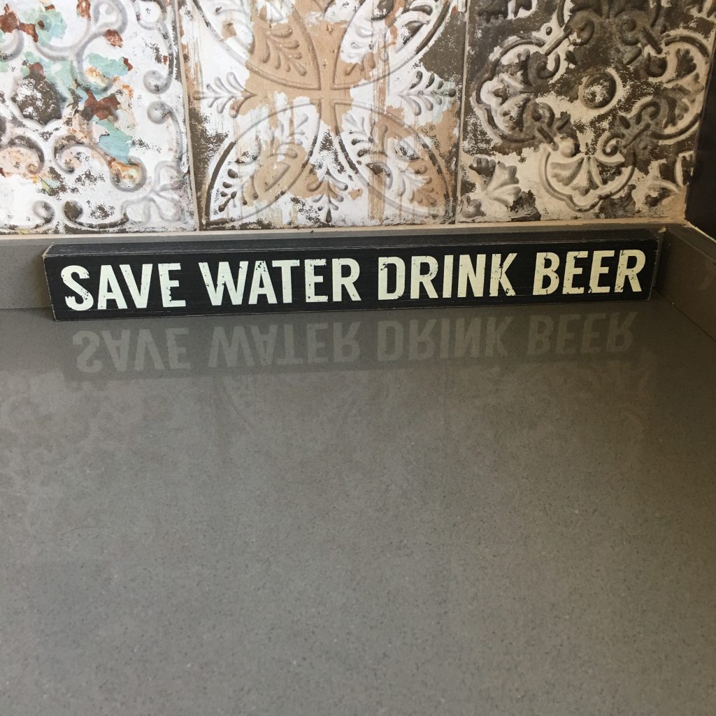 a sign on a counter