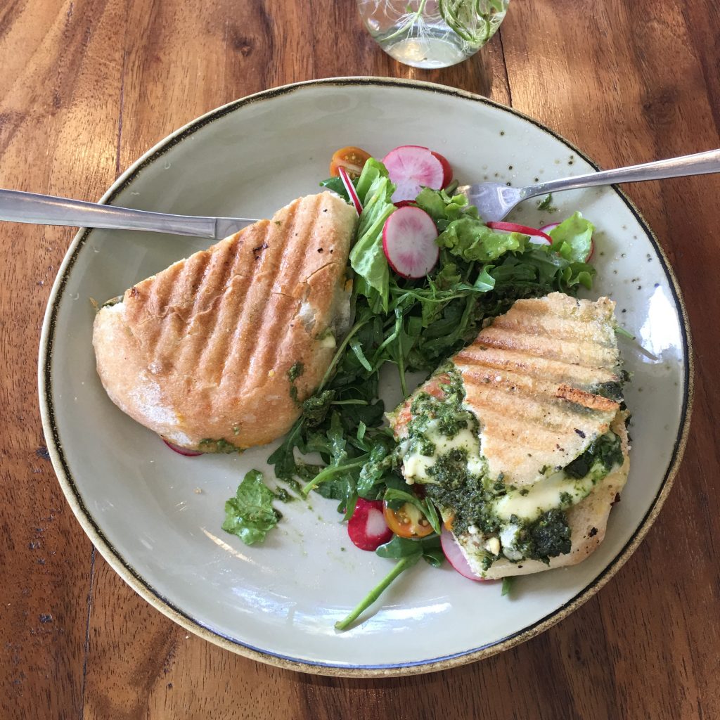 a plate of food with fork and knife