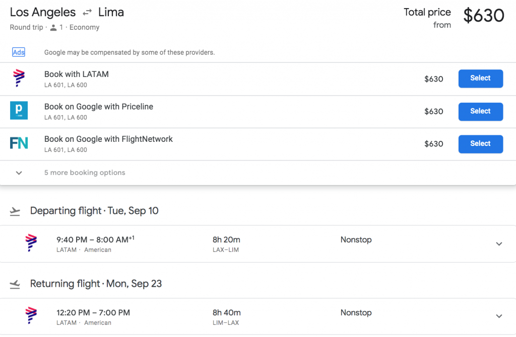 a screenshot of a flight schedule