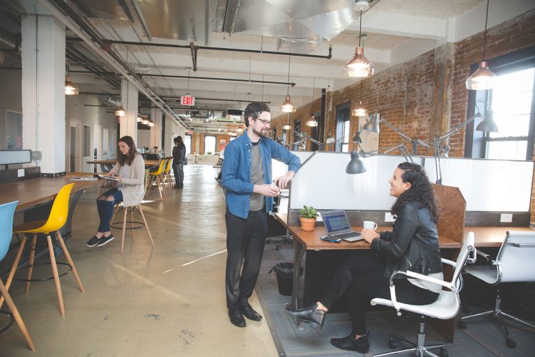 a man and woman in an office