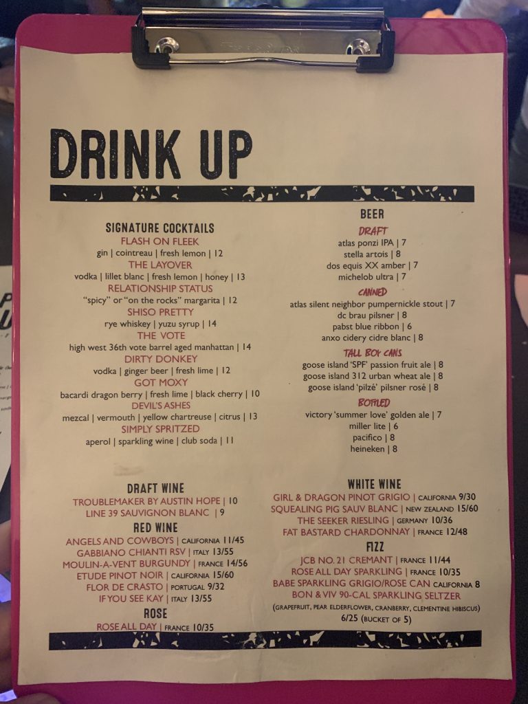 a menu of a drink up