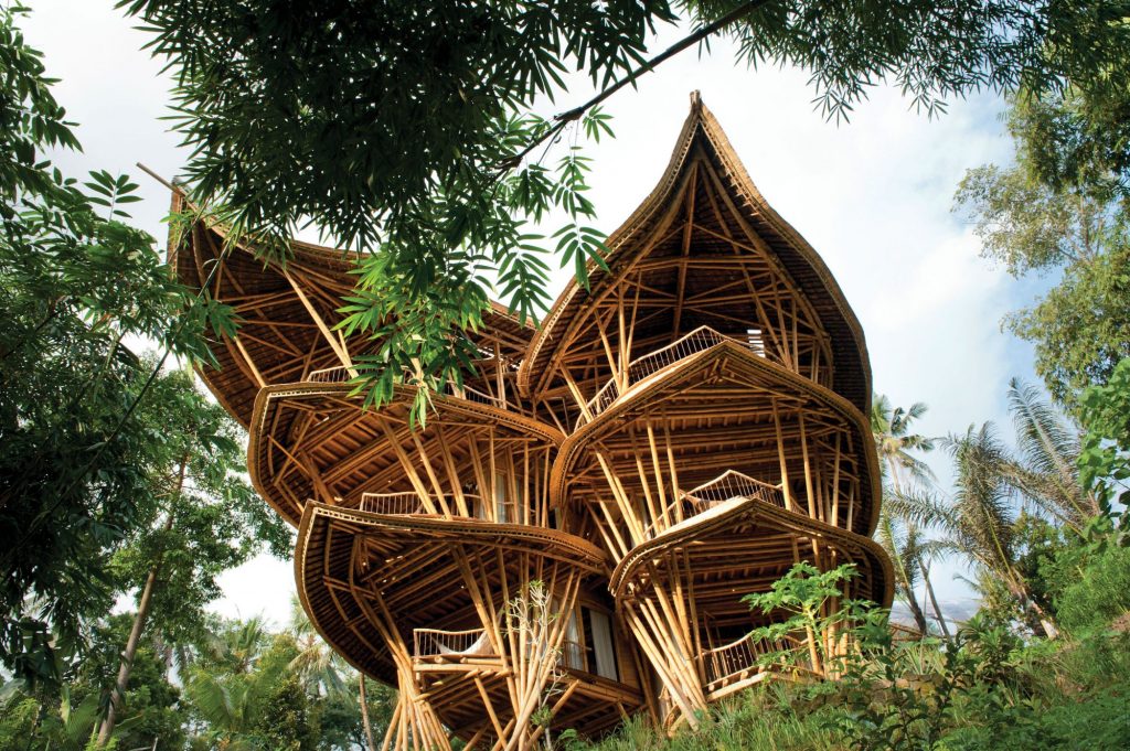 a building made of bamboo