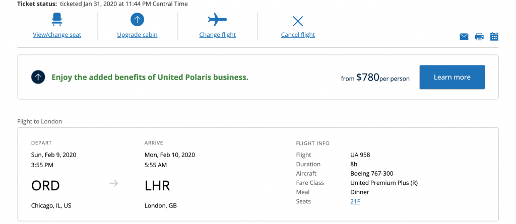 a screenshot of a flight ticket