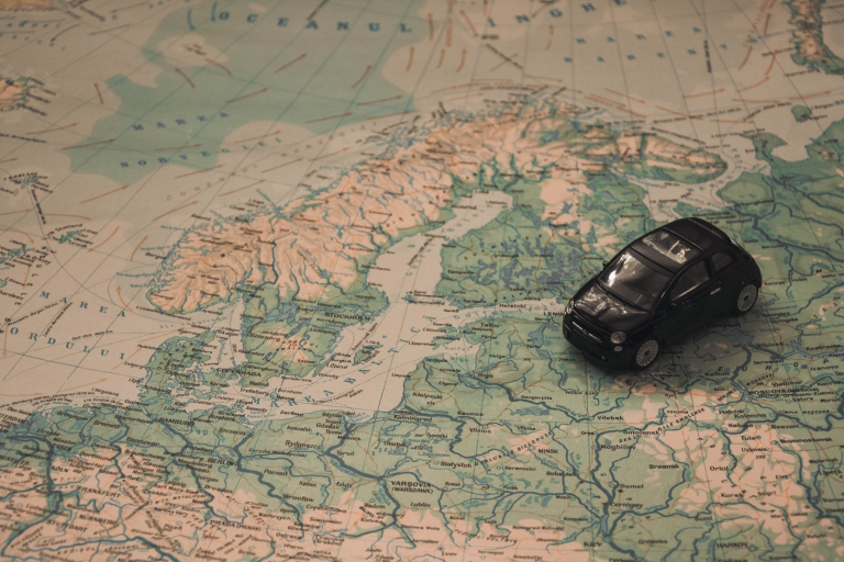 a toy car on a map