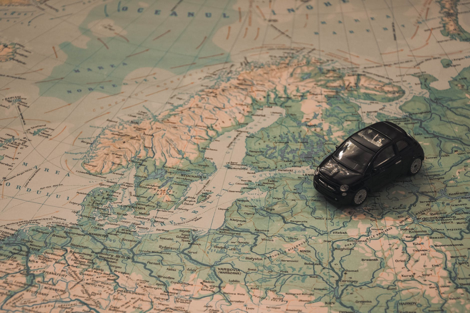 a toy car on a map