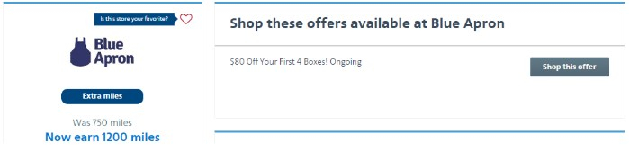 Screenshot of Blue Apron AAdvantaege miles deal