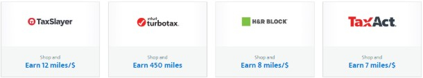 list of tax companies participating in bonus AAdvantage flight miles offer and the miles earned from each deal
