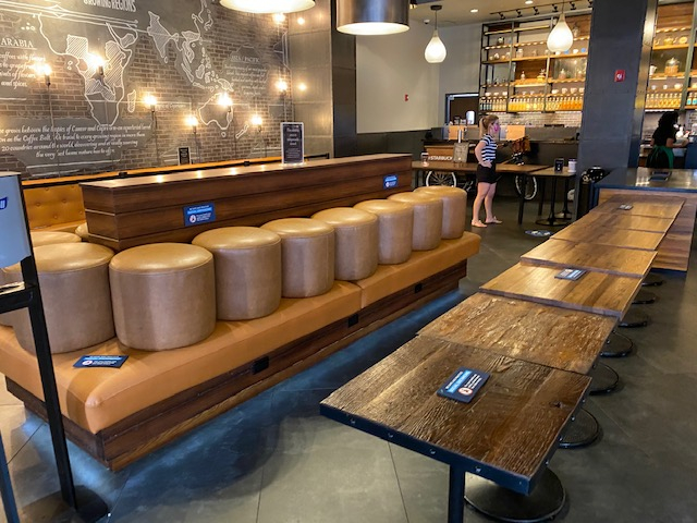 a long table and benches in a restaurant