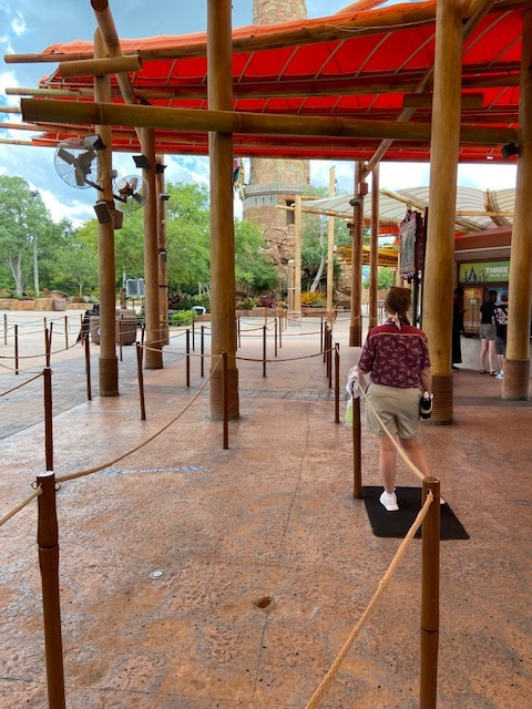 a woman standing in a line