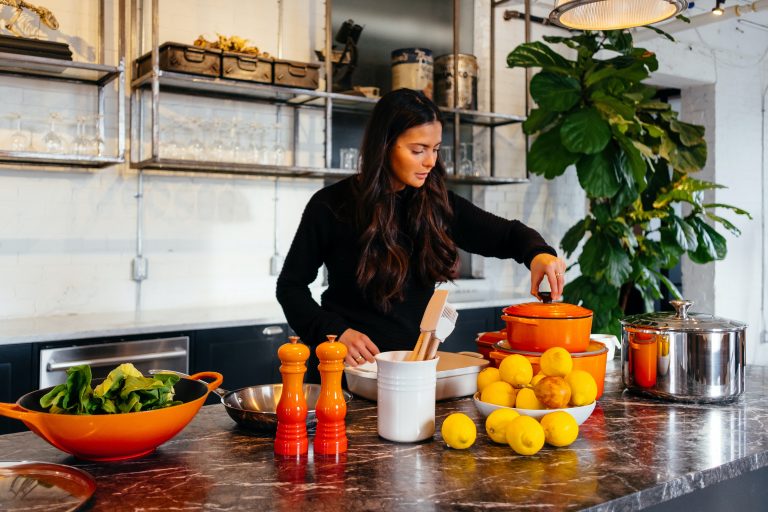 woman cooking during her lunch break