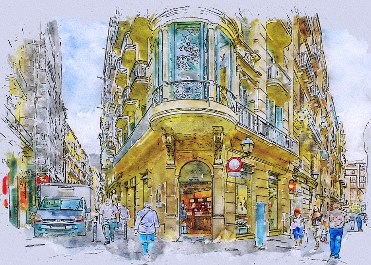 sketch of tourists in Barcelona