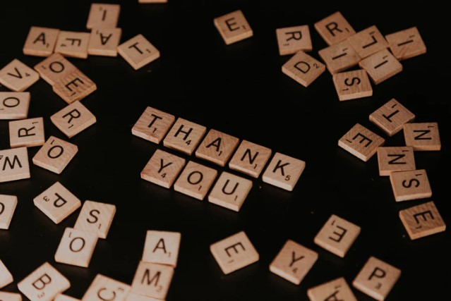 thank you appreciation on scrabble pieces