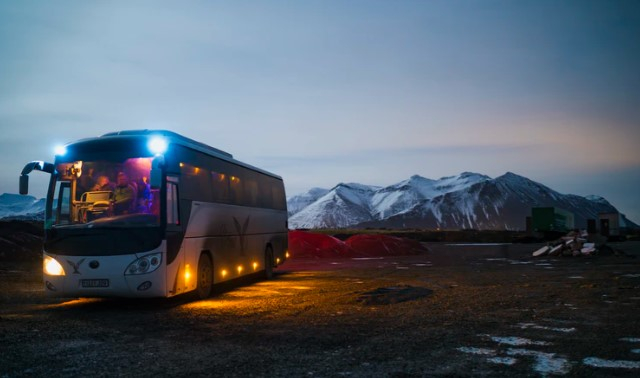 tour bus on a road trip