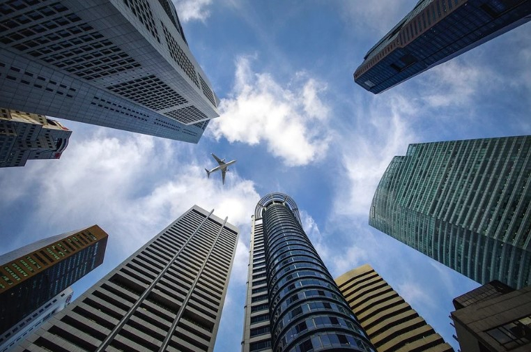 airplane above the city