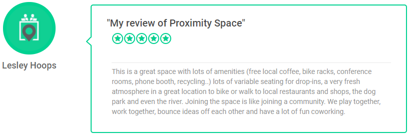 a screenshot of a review of proximity space