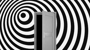 a door with a black and white pattern